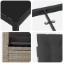 Detailansichten der vidaXL Garten Essgruppe, hellgraues Poly Rattan, Tischplatte, Stuhlgeflecht, Kissen.