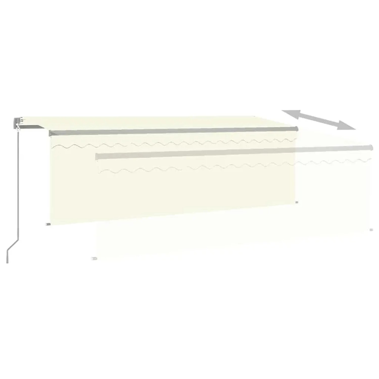 Cremefarbene, manuell einziehbare Markise mit Rollo, 4x3 m. Sonnenschutz für Terrasse.