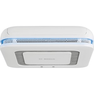 Weißer Bosch Smart Home Rauchmelder Twinguard mit Luftgütesensor, Detailansicht.