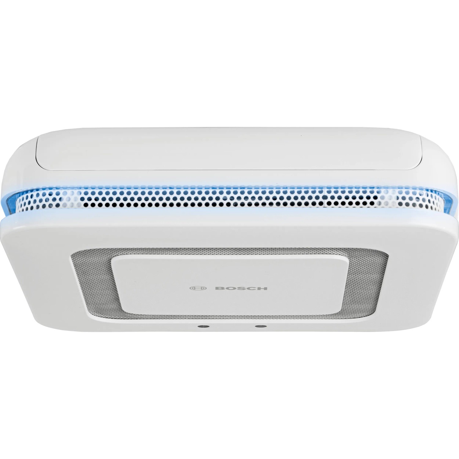 Weißer Bosch Smart Home Rauchmelder Twinguard mit Luftgütesensor, Detailansicht.