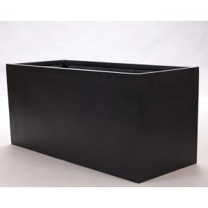 Rechteckiger, schwarz-matter Fiberglas Pflanzkübel (100x40x50cm) für Innen und Außen.