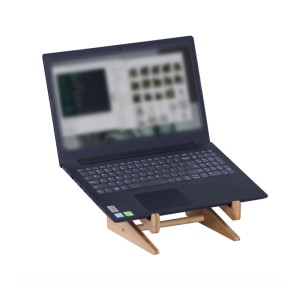 Laptop auf Relaxdays Laptop-Ständer aus Bambus, geeignet für 10-15 Zoll Laptops.