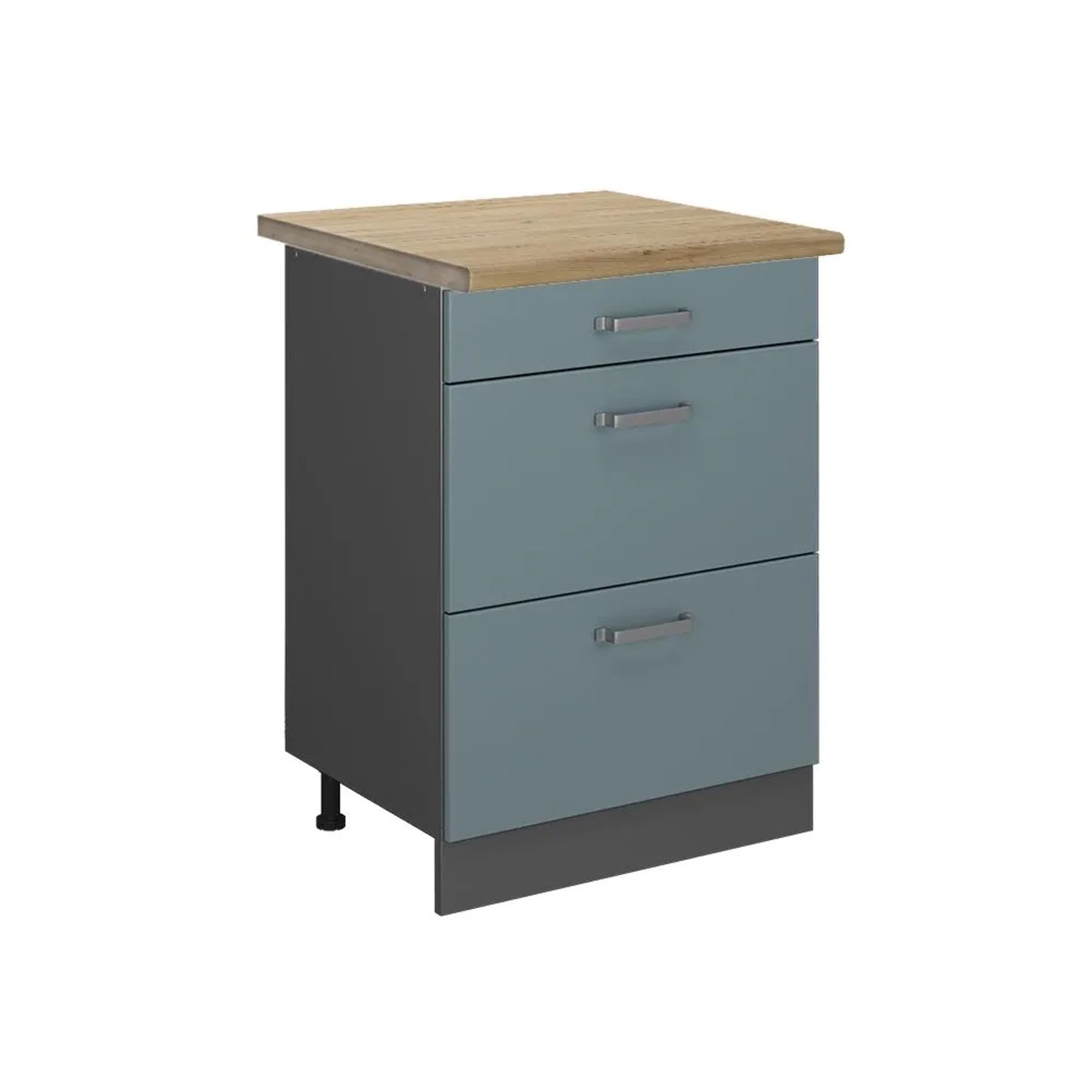Vicco Küchenunterschrank R-Line Blau-Grau Anthrazit 60 cm mit Schubladen AP Eiche