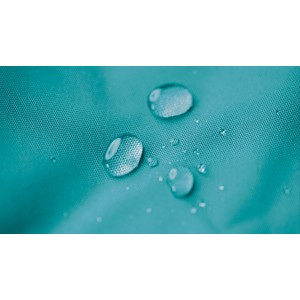 Wasserabweisender Bezug des Sitting Point Sessel Scuba in Petrol mit Wassertropfen.