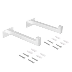 Weißes Regalträger-Set aus Stahl mit Schrauben und Dübeln für Regale.