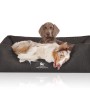 Zwei Hunde entspannen im schwarzen Knuffelwuff Hundebett Tampa XXL aus Kunstleder.