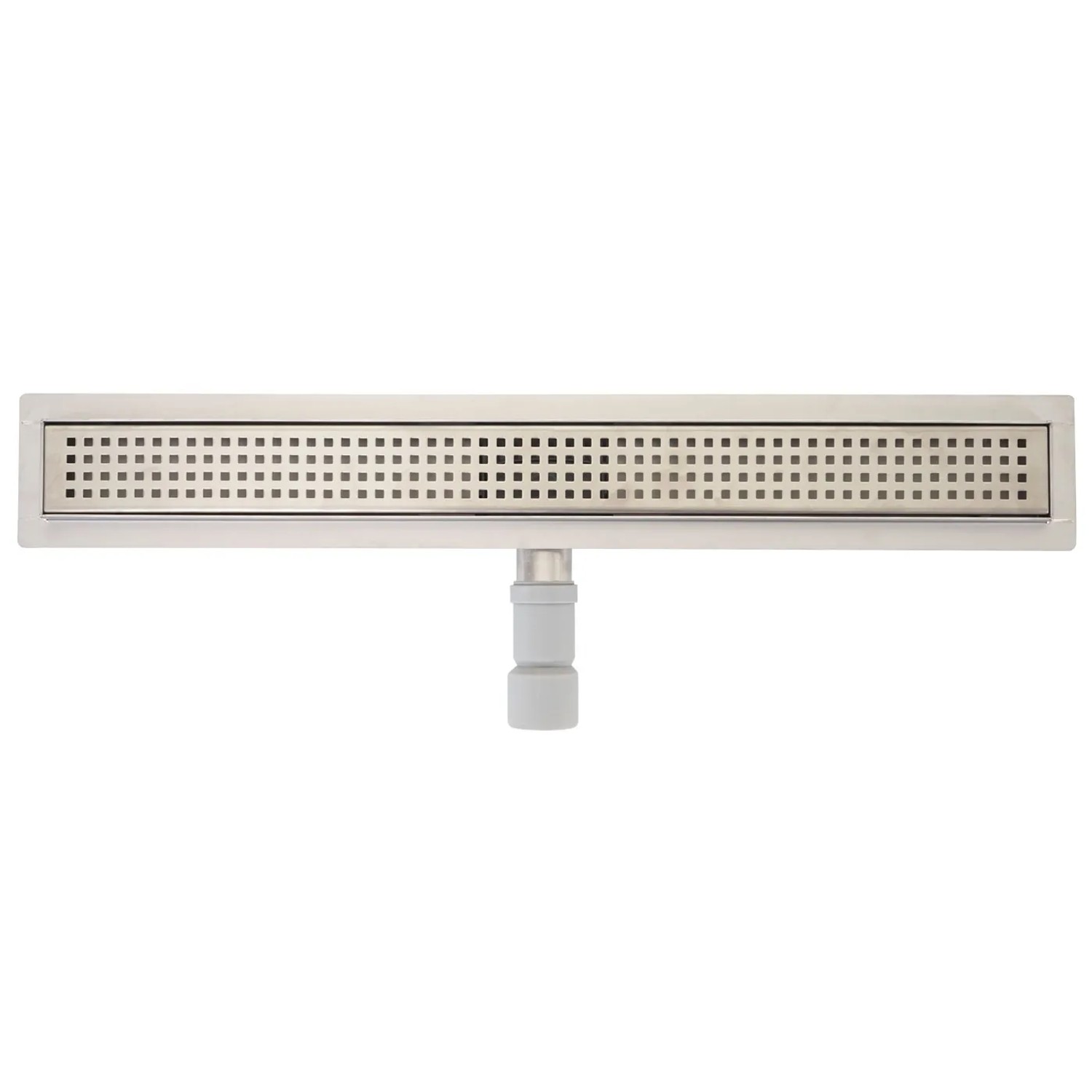 MCW Duschrinne D94b, 90cm, aus Edelstahl mit Siphon und quadratischem Muster.