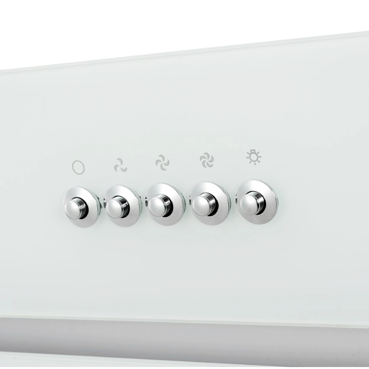 Detailansicht der weißen Respekta Dunstabzugshaube CH22010WBZ mit Bedienelementen.