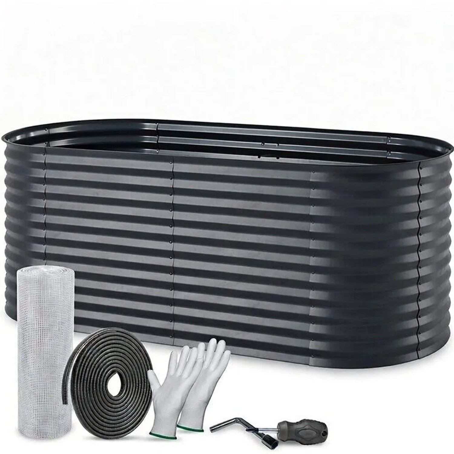 TTL GARDEN Ovales Garten-Hochbeet INSPIRE L 200×100×80 cm – Großes Metall Hochbeet Verzinkt in Anthrazit