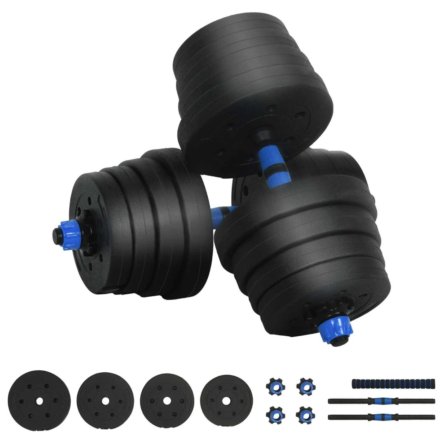 vidaXL 2-In-1 Kurzhantel Langhantel Set 30kg Schwarz und Blau 42023466