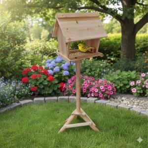 Relaxdays Vogelfutterhaus Tannenholz Natur Freistehend 107 cm x 32 cm x 27 cm 2,2 kg