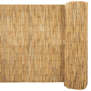 urfence Schilf Sichtschutzmatte, 90x600cm, braun, gerollt und ausgerollt