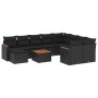 vidaXL 11-tlg. Garten-Sofagarnitur aus schwarzem Poly Rattan mit Kissen und Tisch.