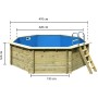 Karibu Holzpool Set mit Leiter und Filteranlage, Außenansicht mit Maßangaben.