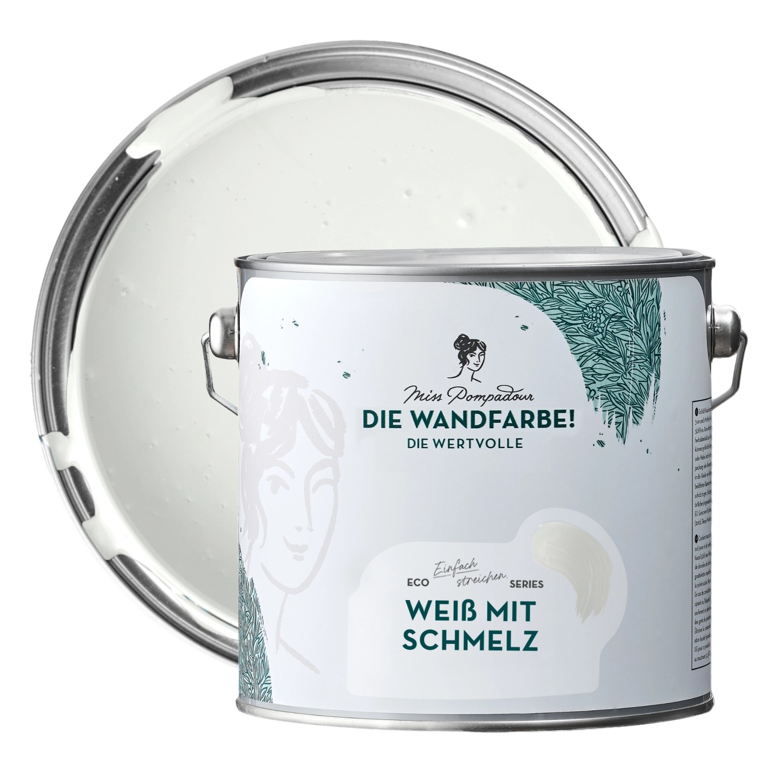 MissPompadour Extramatte Wandfarbe Weiß mit Schmelz 2,5L Hochdeckend Spritzfrei