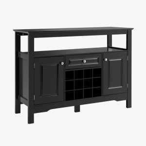 Schwarzes Costway Sideboard mit Türen, Schublade und Weinregal (116x40x82cm) für Wohn- und Esszimmer.