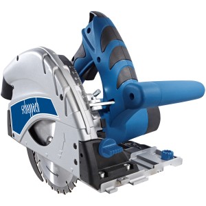 Scheppach Tauchsäge PL 55, Handkreissäge in Silber und Blau mit Sägeblatt.
