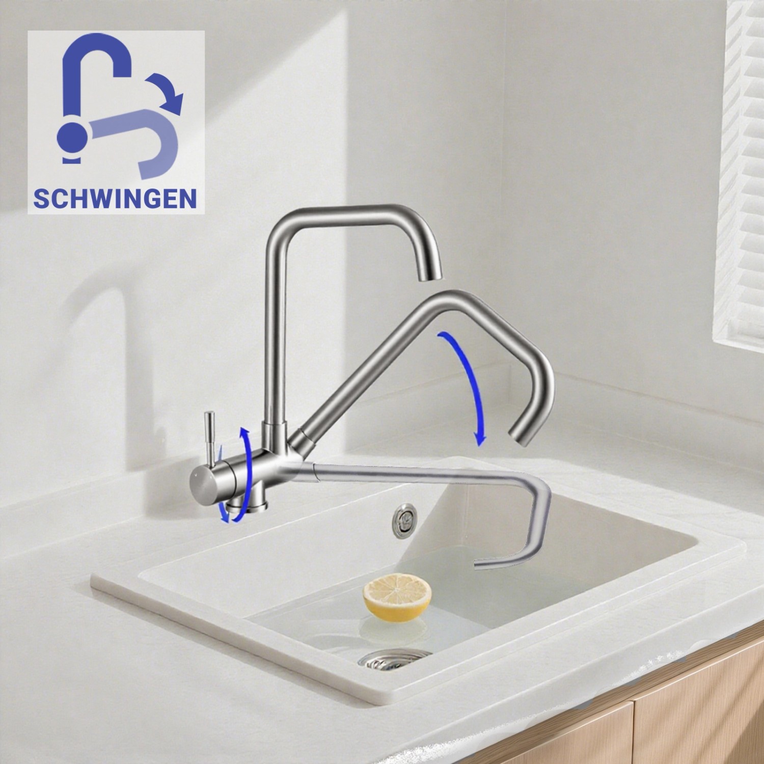 AICA Wasserhahn Doppelfunktion 360° Drehbare Kippbare Silber Küchenarmatur mit 304 Edelstahl und Keramikventil Mischbatterie_3