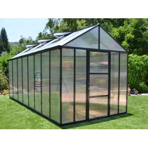 Palram Canopia Glory Gewächshaus, 4.8x2.5m, anthrazit, mit Stegplatten, Dach- und Seitenfenster.