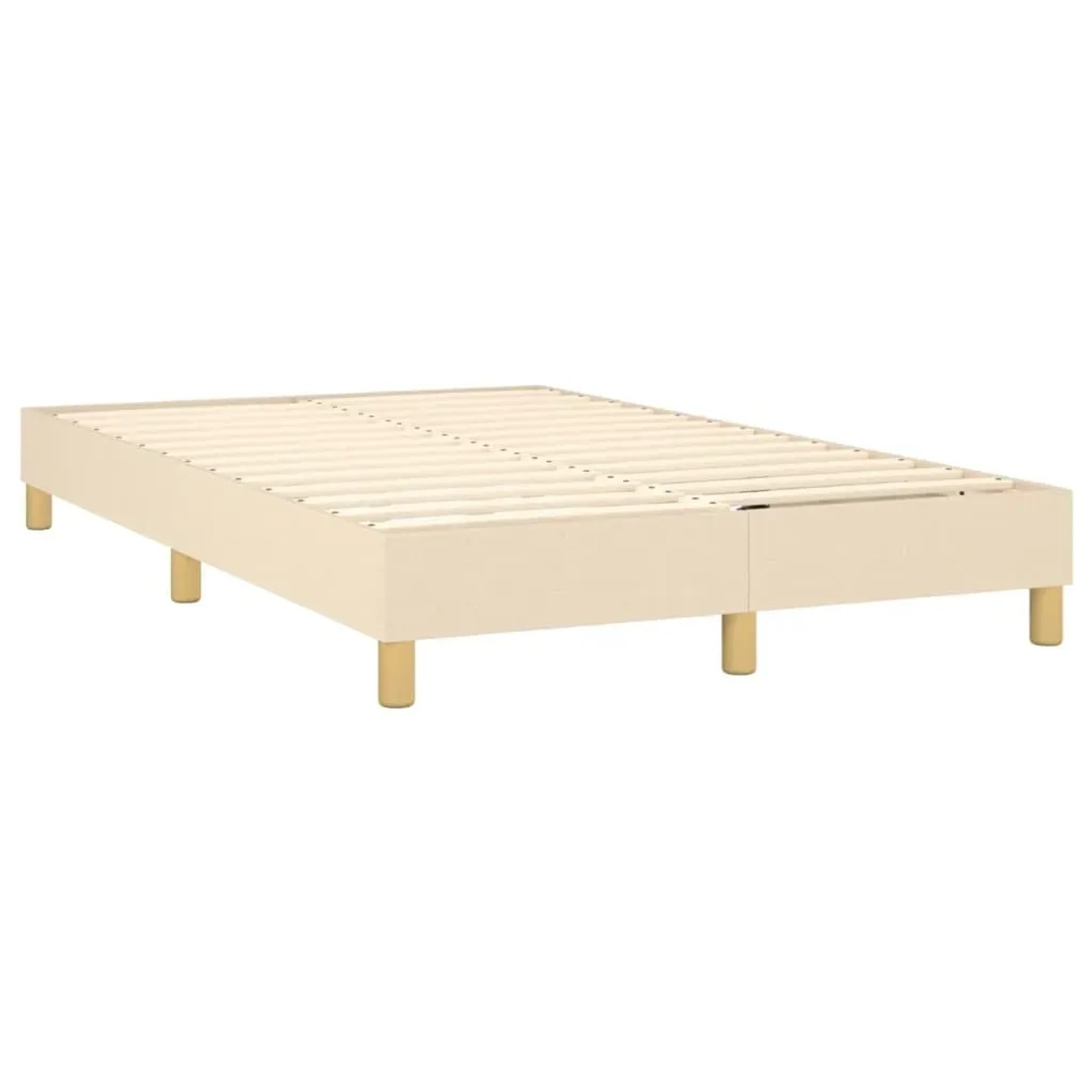 Cremefarbenes vidaXL Boxspringbett 120x200 cm mit Lattenrost und Füßen.