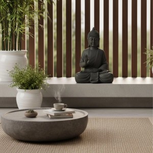 Relaxdays Buddha Figur Polyresin Anthrazit Wetterfest 52 cm x 35 cm x 21 cm