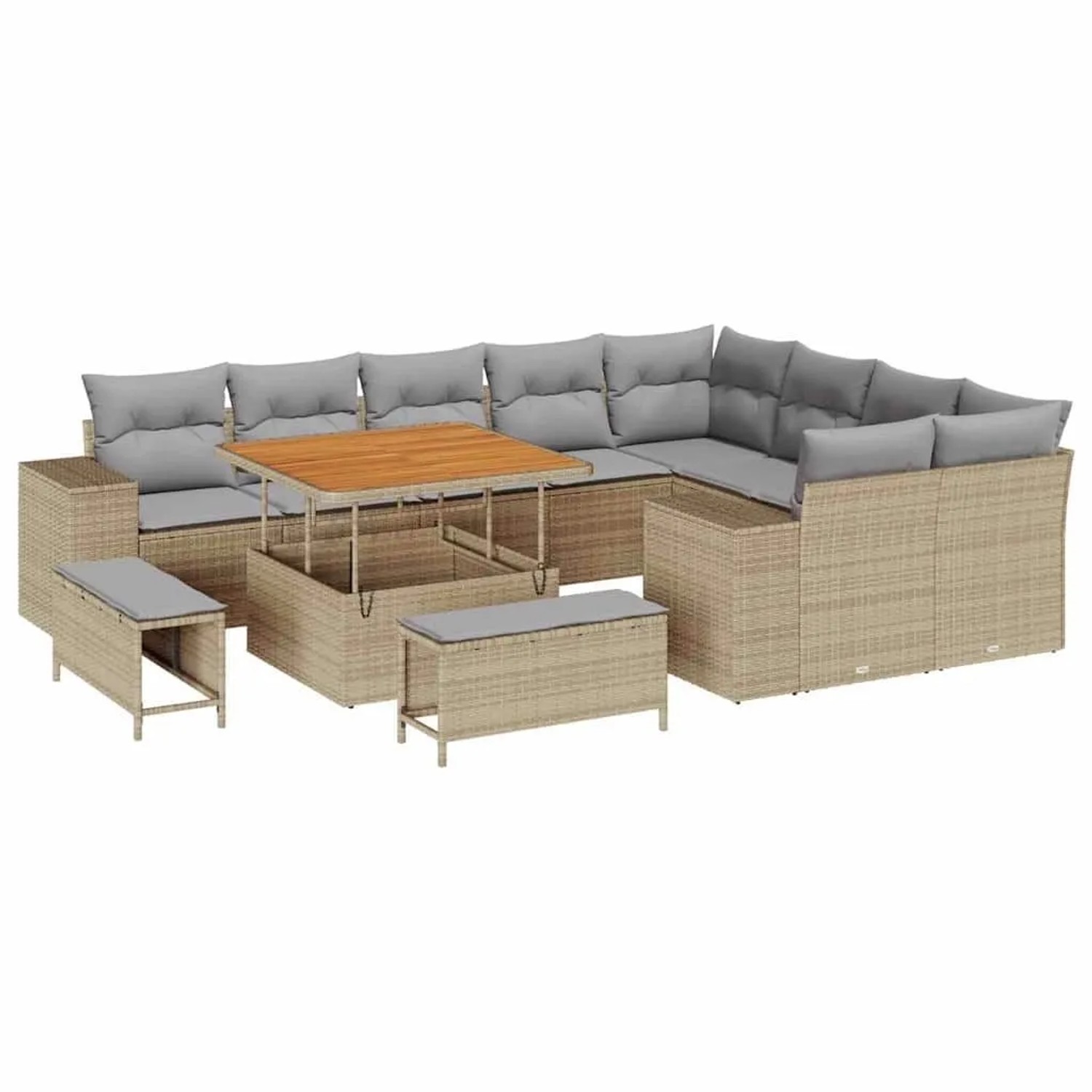 vidaXL Garten-Sofa-Set mit Kissen 12-Tlg Beige und Hellgrau 3363987