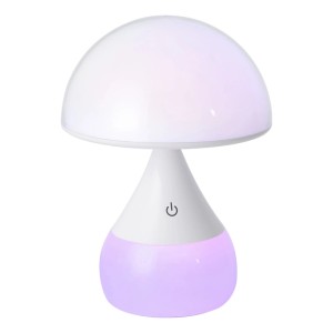 Weiße LED-Tischleuchte Clouds im Pilzdesign mit RGB-Wolkeneffekt und Touch-Bedienung. Stimmungslicht.