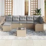 Beiges 8-teiliges vidaXL Garten-Sofa-Set aus Poly Rattan mit Kissen und Tisch.