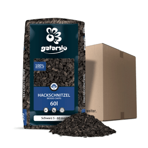 Galamio Holzhackschnitzel Schwarz, 60l Sack, Dekormulch für Garten und Beet.