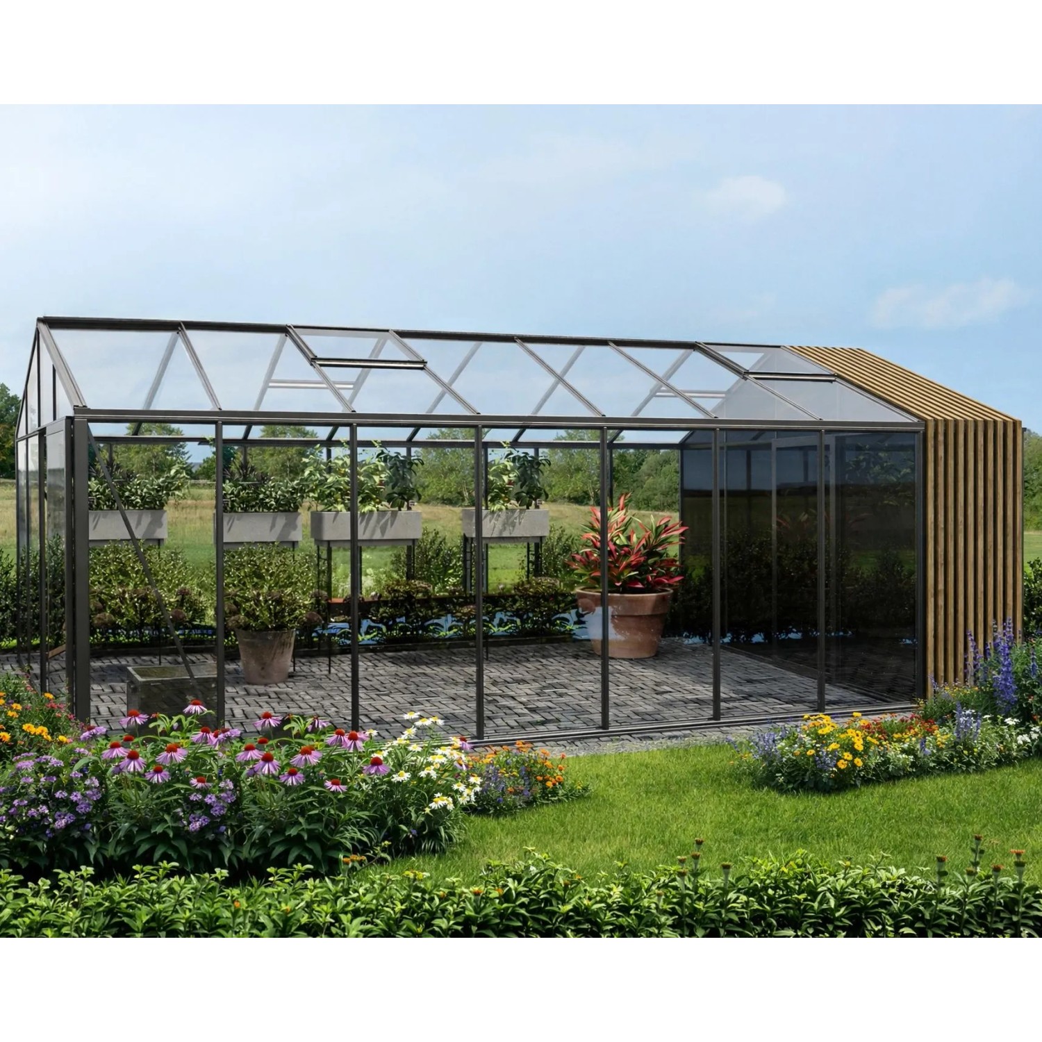 Bloomcabin Premium-Qualität Gewächshaus Klassik mit Kleinem Integriertem Stauraum mit Accoya-Fusion GHCSSAF14