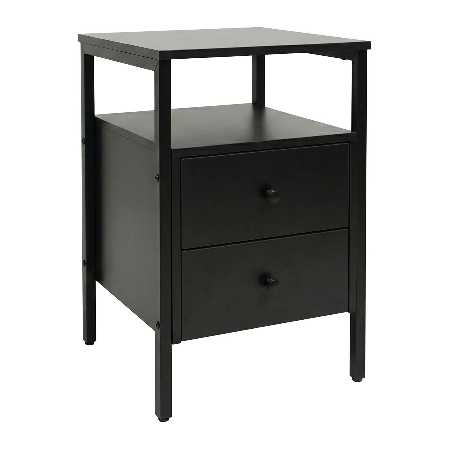Relaxdays Nachttisch MDF Stahl Schwarz mit 2 Schubladen Höhenverstellbar 61 cm x 40 cm x 40 cm