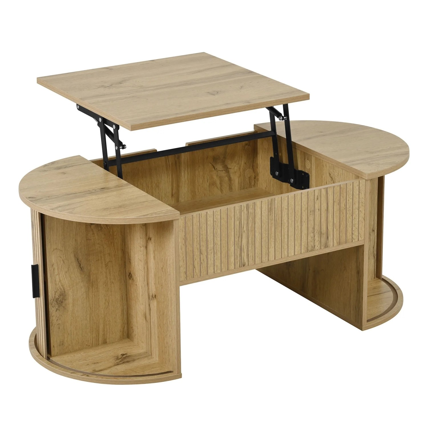 ModernLuxe Couchtisch Höhenverstellbar mit Verstecktem Stauraum Schiebetüren mdf Natur