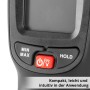 Nahaufnahme des STAHLWERK Digital-Messgeräts. Roter Power-/Licht-Knopf, MIN/MAX- und HOLD-Tasten. Intuitive Bedienung.