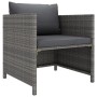 Grauer vidaXL Gartenstuhl aus Rattan mit anthrazitfarbenen Kissen als Teil eines Lounge-Sets.
