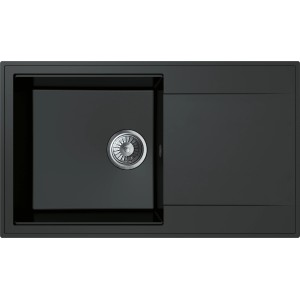 Schwarze Miló Einbauspüle Palladio aus Granitverbundstoff, Aufbauspüle mit Abtropffläche.