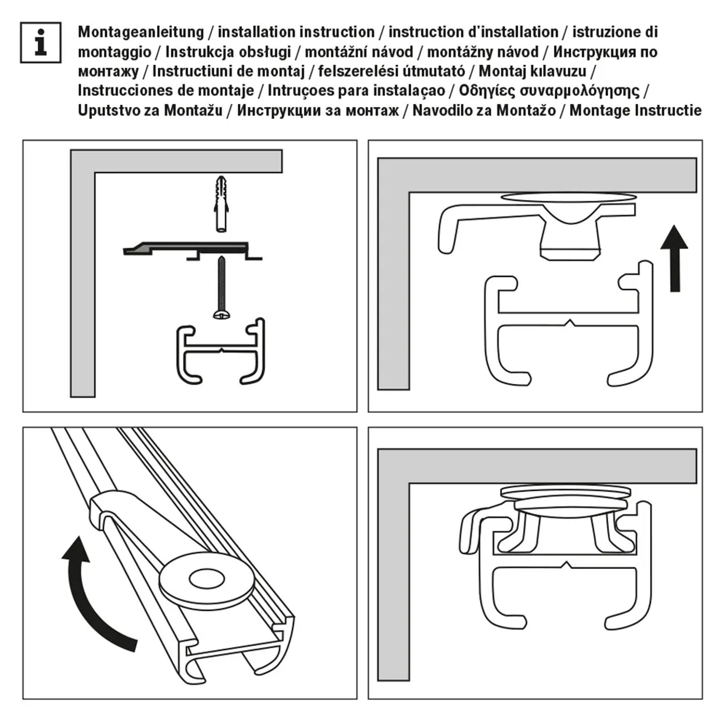 Montageanleitung für Gardinia Deckenträger, 2er-Pack, zur Befestigung von Gardinenschienen.