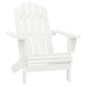 Weißer Adirondack Gartenstuhl mit Fußstütze und Tisch aus Tannenholz.