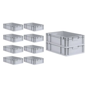 Sparset: 10 graue Euroboxen NextGen Grip, 17x40x60 cm, 34 Liter, stapelbar, für Lager und Werkstatt.