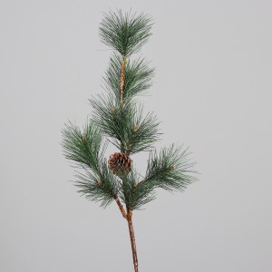 Künstlicher Kiefernzweig (80 cm) mit Zapfen, grüne Kunstpflanze für Deko.