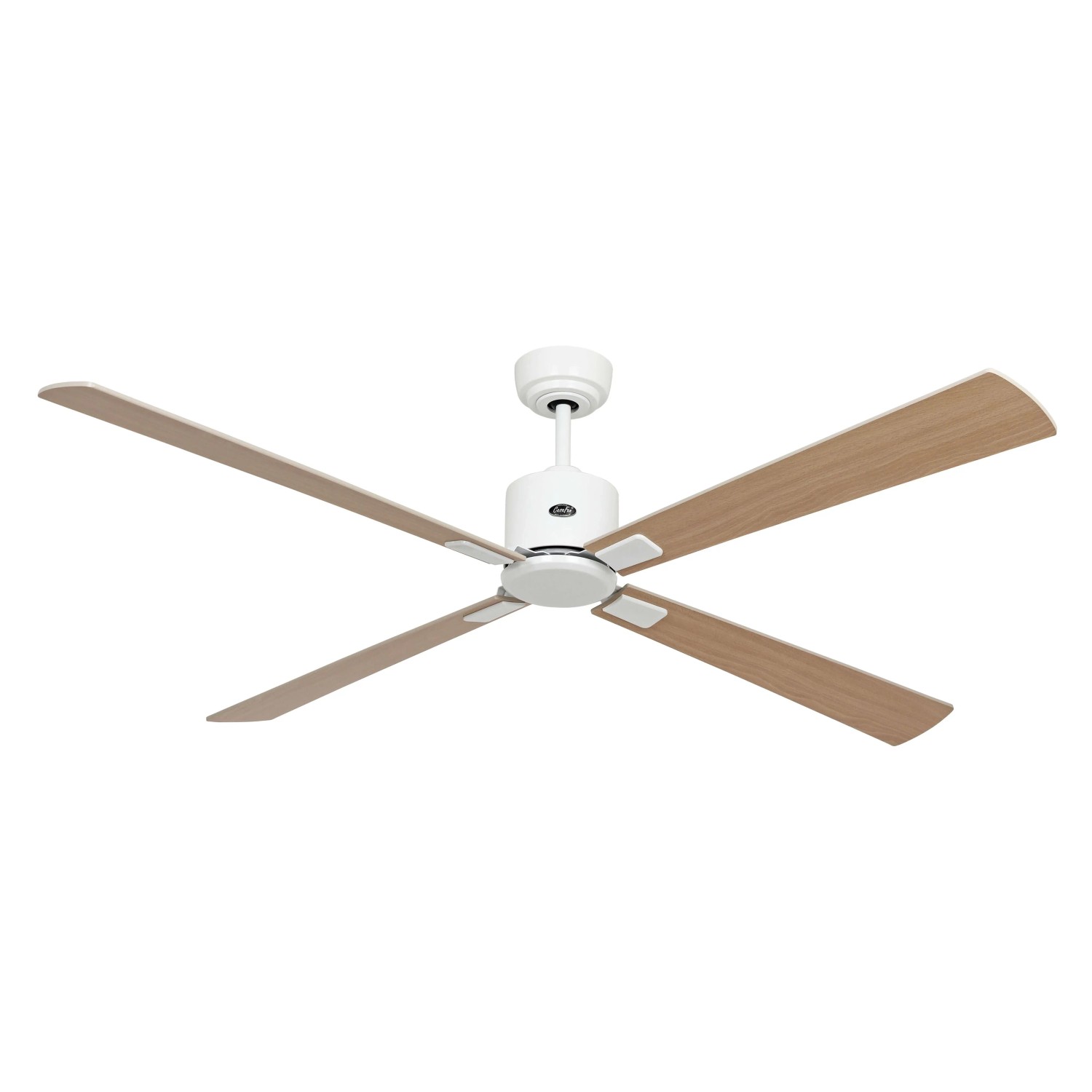Weißer CASAFAN Eco Neo III Deckenventilator 152 cm mit Ahorn-Buche Flügeln und Fernbedienung.