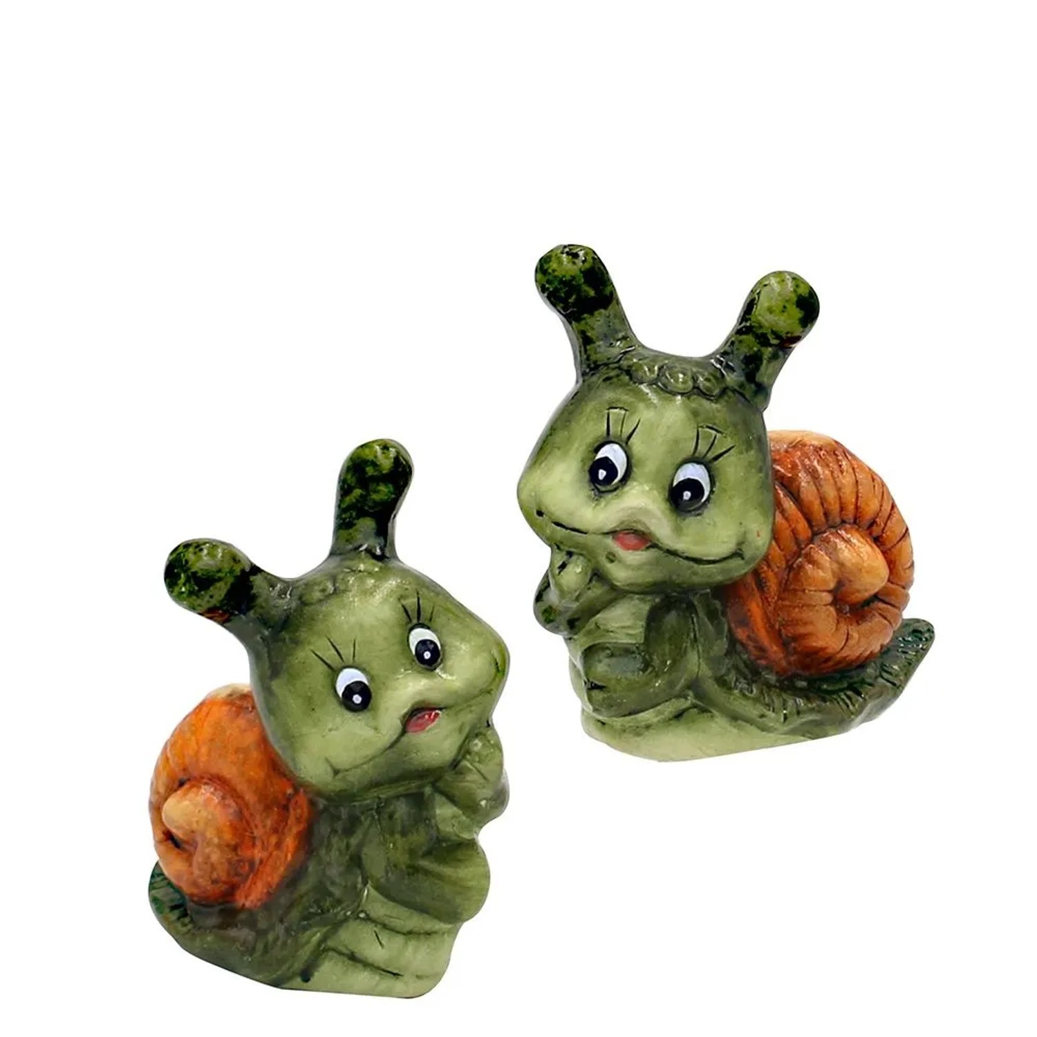 Image of Dekohelden24 2er Set Keramik Schnecke Dekoschnecke Gartendeko L/B/H 8 x 5 x 8 cm