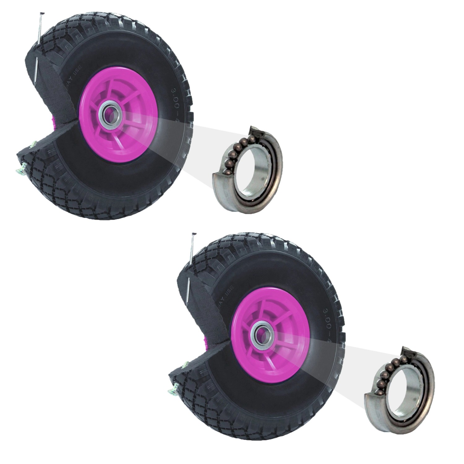 TRUTZHOLM 2x Sackkarrenrad PU Rad 260x85mm 3.00-4 60mm Durchmesser 20mm Pink