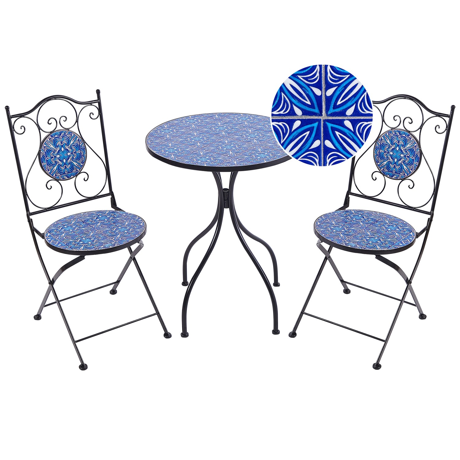 Beliani Bistro Set CIGLIANO Schwarz Blau