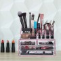 Relaxdays Make Up Organizer Acryl Pink Gestreift 4 Schubfächer 19 cm x 24 cm x 13,5 cm 1,3 kg_2