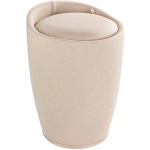 Beiger Badhocker Candy von Wenko mit Leinen-Optik und gepolsterter Sitzfläche.