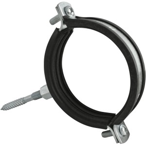Schallgedämmte Marley HT-Rohrschelle DN 90 mit Stockschraube zur Befestigung von Abwasserrohren.