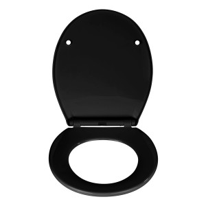 Schwarzer Wenko WC-Sitz Kos Easy Close aus Thermoplast, geöffnet.