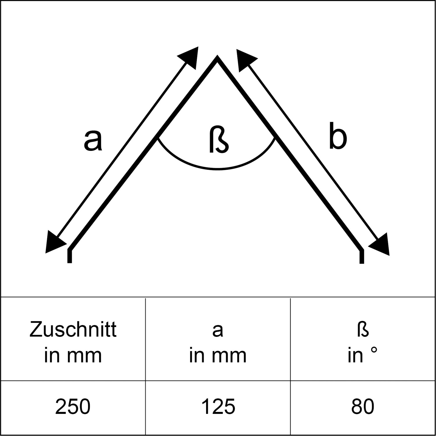 Skizze Firstblech Alu Natur Zuschnitt 250 mm x 1 m mit Maßen