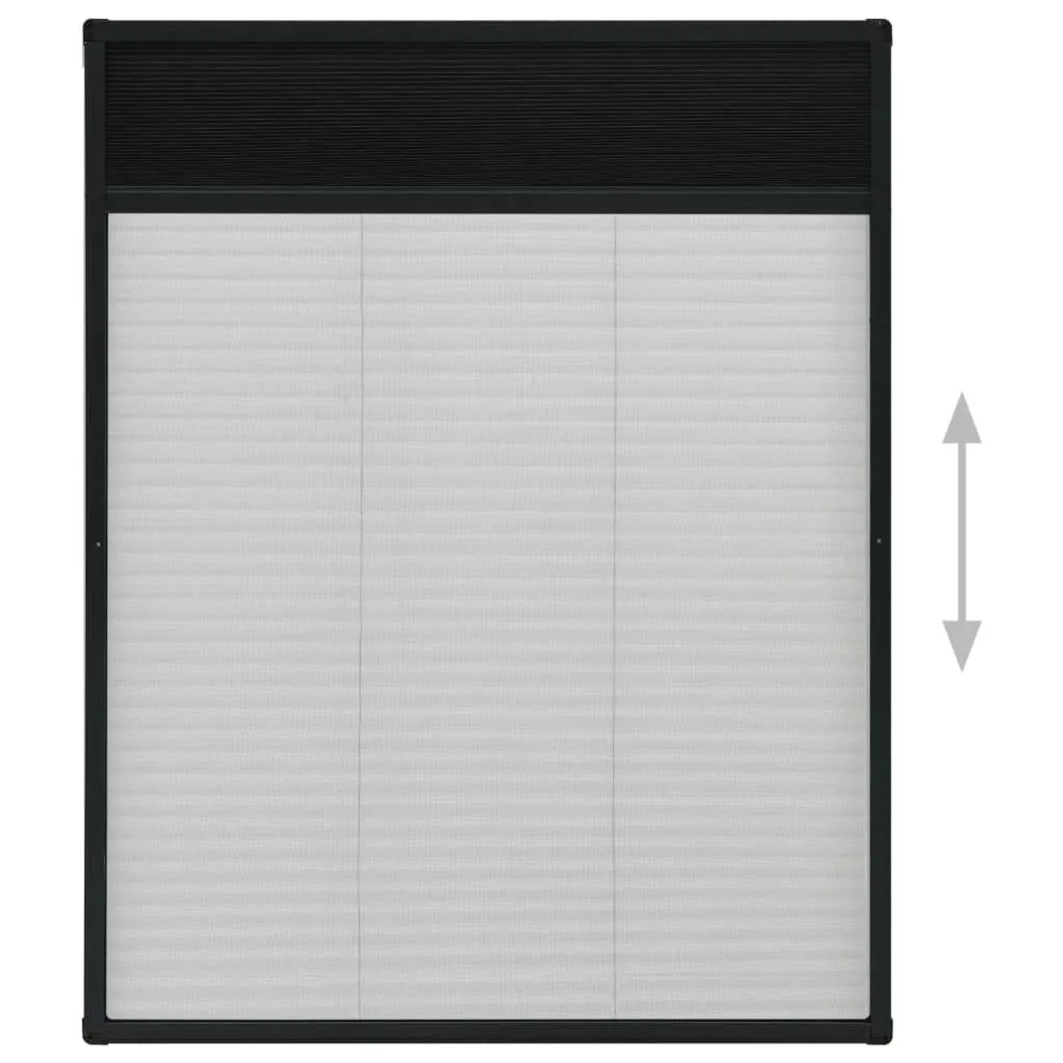 Anthrazitfarbenes Insektenschutz-Plissee für Fenster, 80x100 cm, mit Aluminiumrahmen und Fiberglas-Netz.