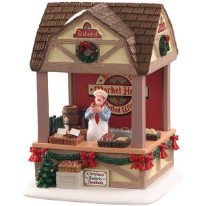 Lemax Weihnachtsmarkt Bratwurststand mit LED-Beleuchtung, Teil der Weihnachtsdekoration.